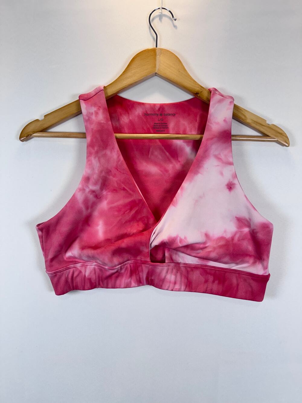 Harmony Balance Pink Tie Dye Sports Bra Womens Large Wrap Front V Neck Yoga